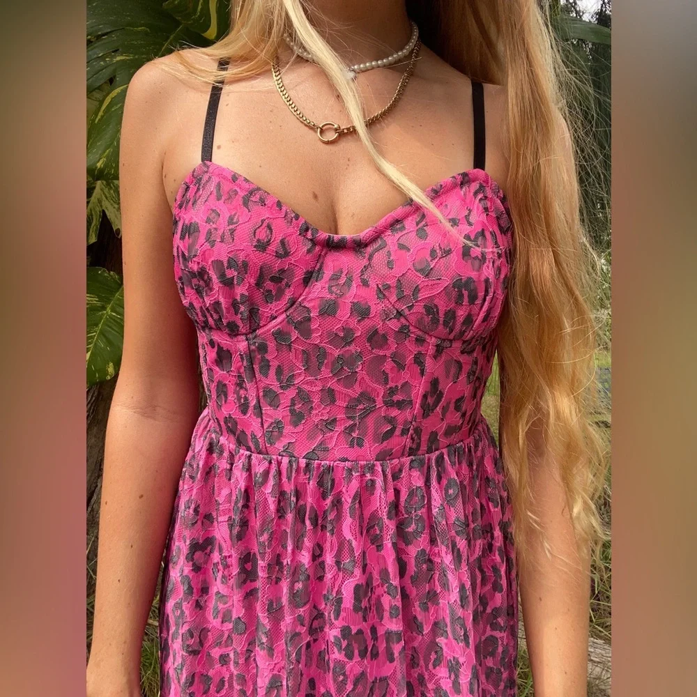 betsy johnson pink leopard corset midi dress - Picture 2 of 6